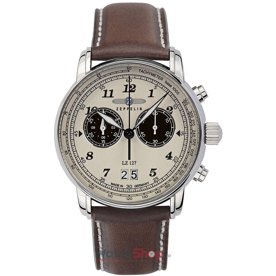Ceas Fashion Barbatesc Zeppelin LZ127 8684-5 Cronograf Bej Quartz Original cu Comanda Online